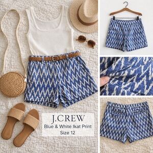 J.Crew Ikat City Fit Shorts Blue & White Size 12 Summer EUC